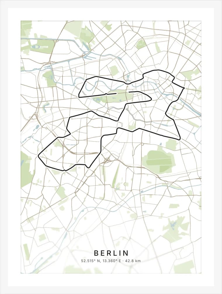 Berlin route print in the Atlas style, white frame