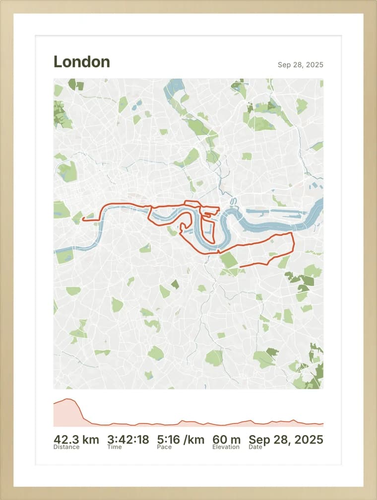 London route print in the Meadow style, natural wood frame